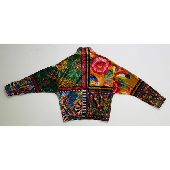 FARM Rio "Mixed Scarves" Velour Bomber Jacket Women's S Tropical Patchwork - Picture 13 of 16
